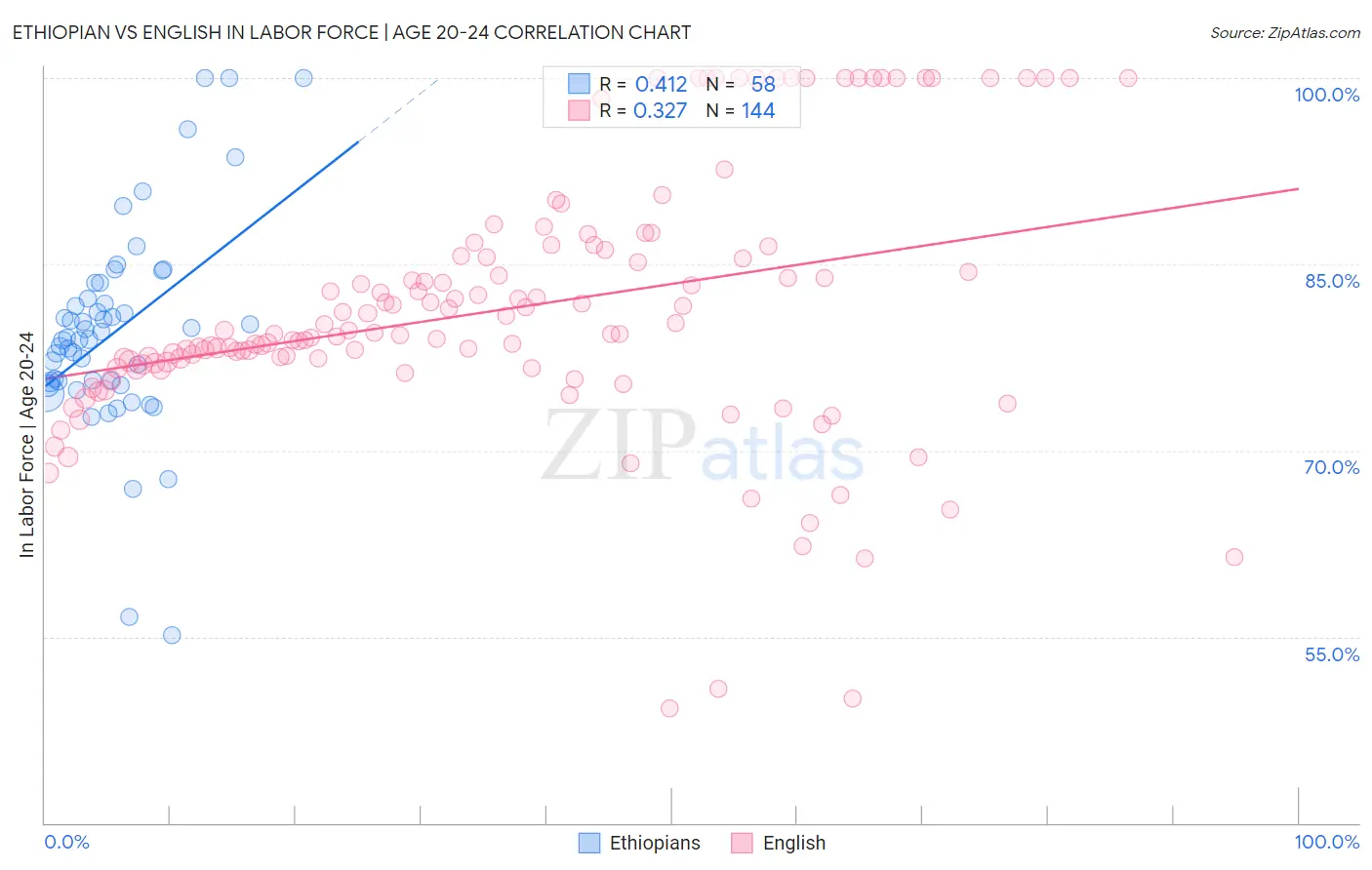 Ethiopian vs English In Labor Force | Age 20-24