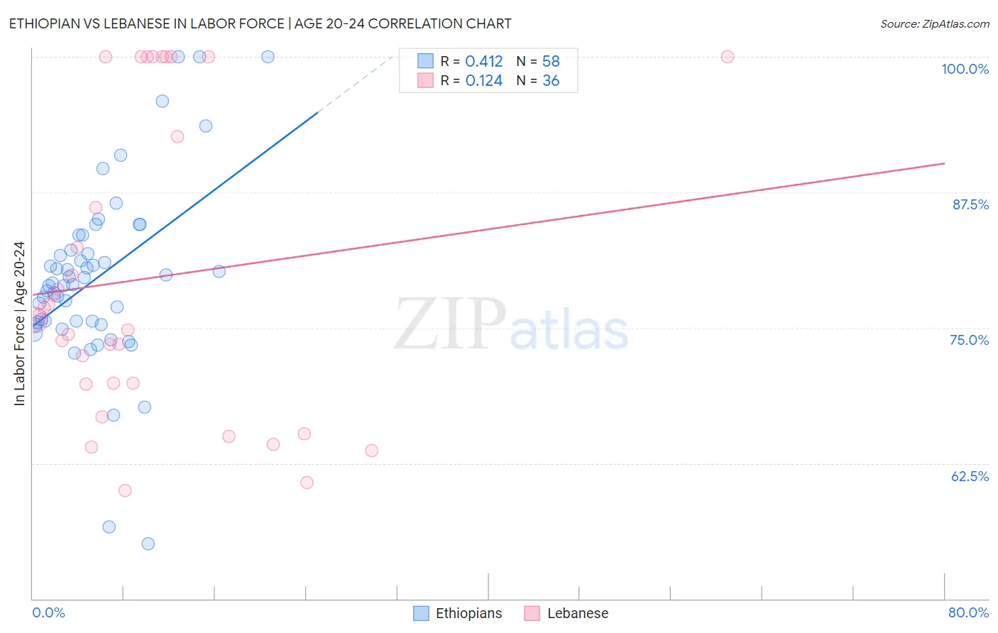 Ethiopian vs Lebanese In Labor Force | Age 20-24