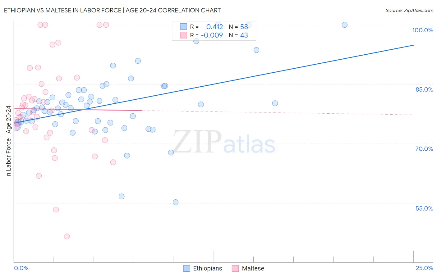 Ethiopian vs Maltese In Labor Force | Age 20-24
