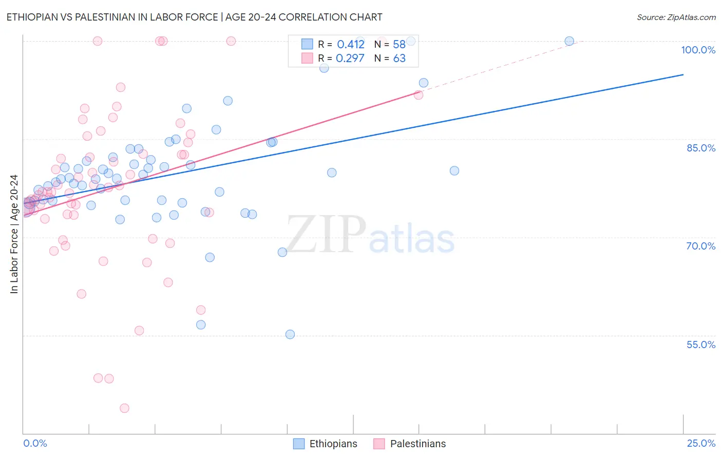 Ethiopian vs Palestinian In Labor Force | Age 20-24