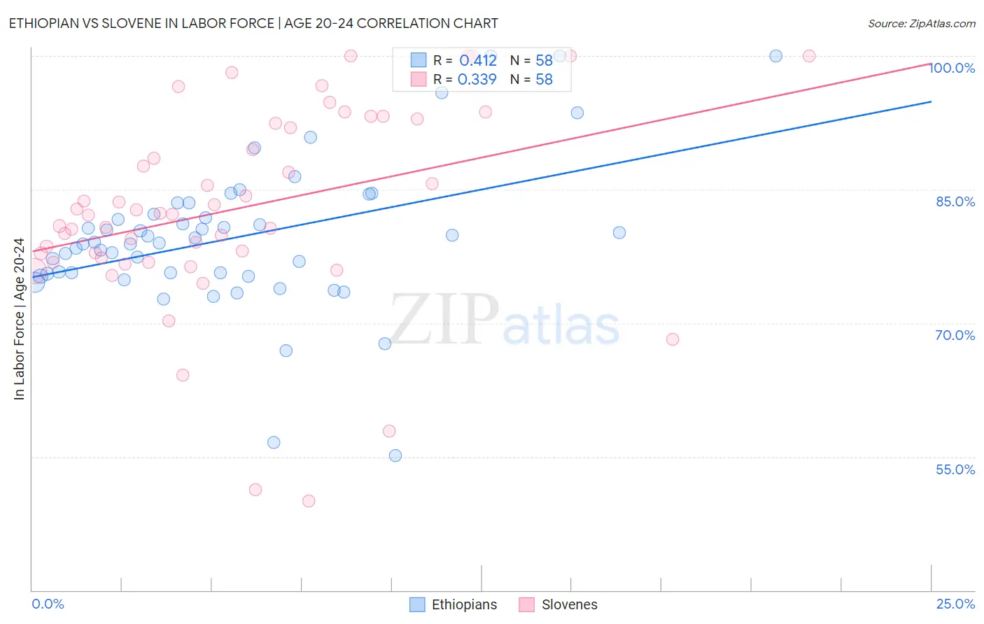 Ethiopian vs Slovene In Labor Force | Age 20-24