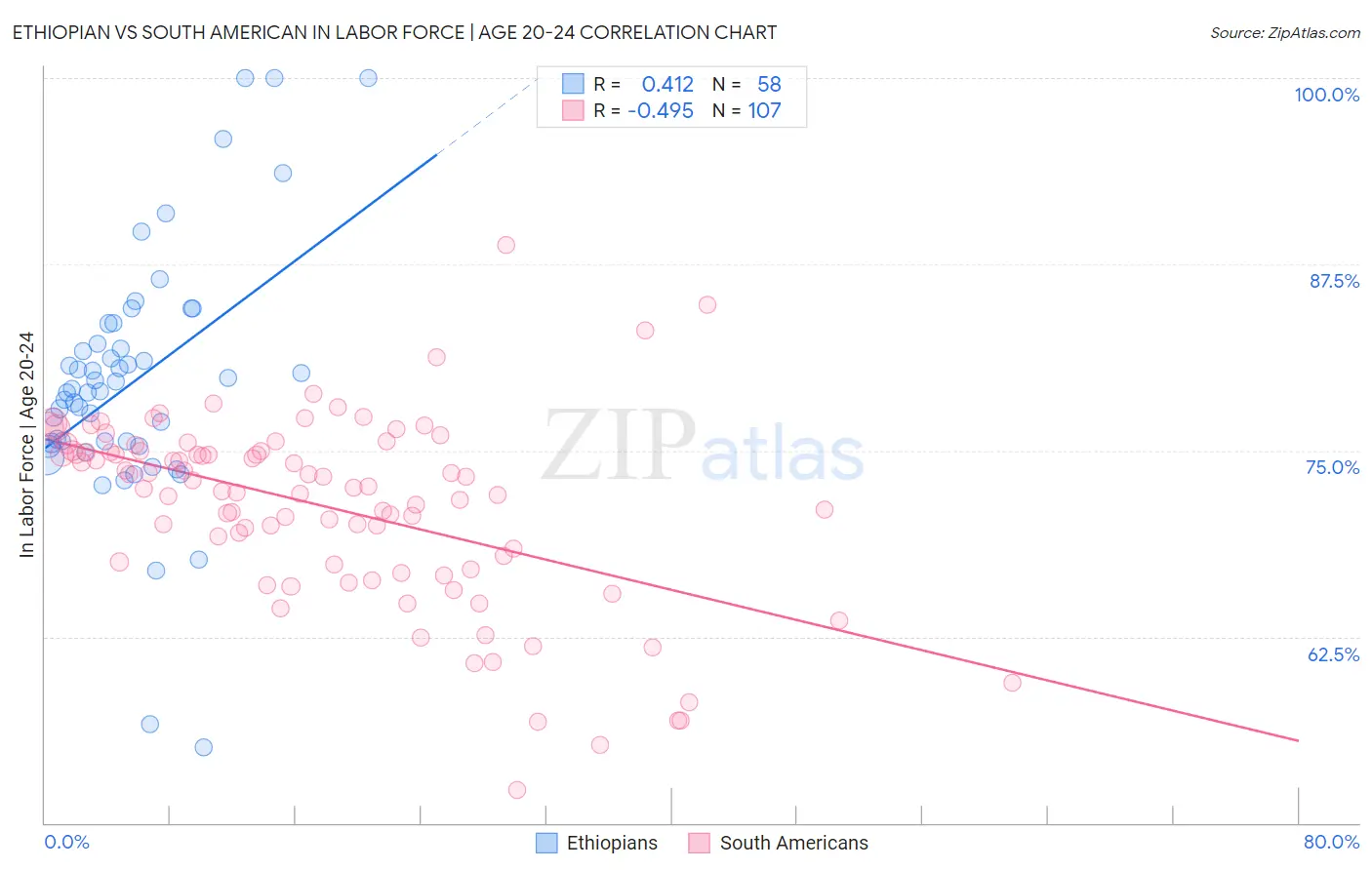 Ethiopian vs South American In Labor Force | Age 20-24
