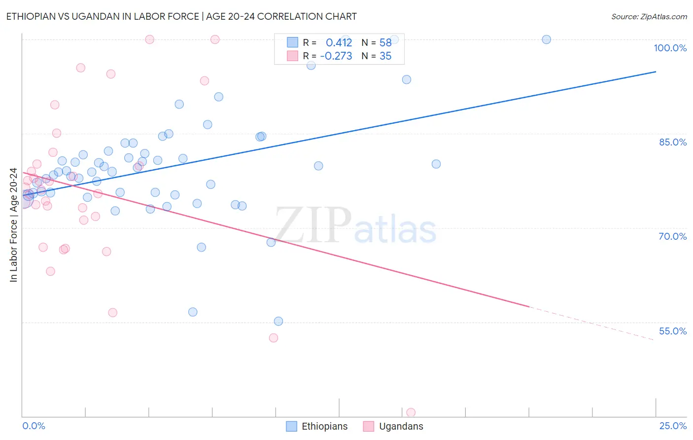Ethiopian vs Ugandan In Labor Force | Age 20-24