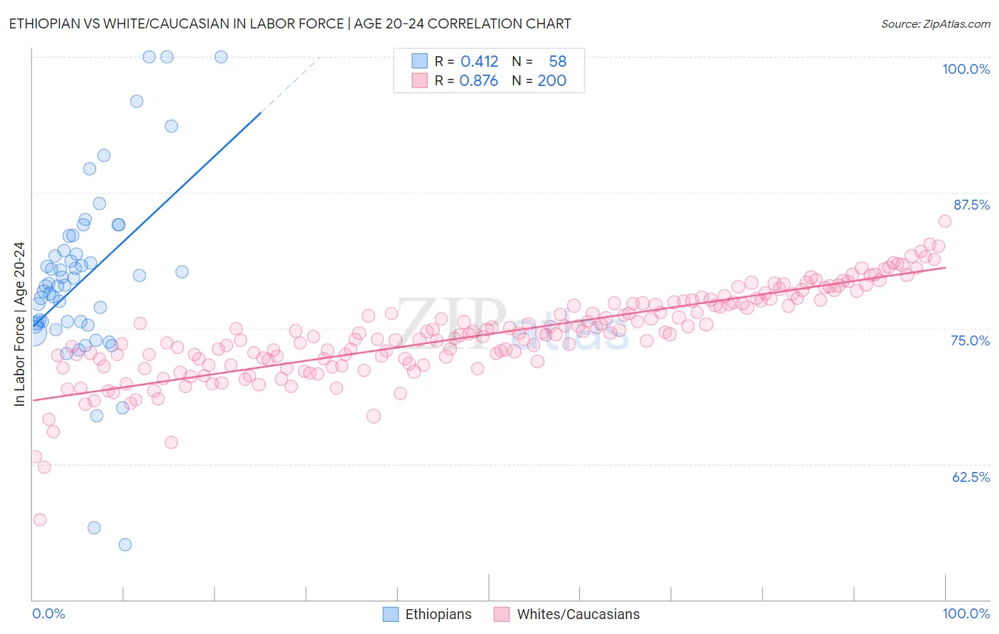 Ethiopian vs White/Caucasian In Labor Force | Age 20-24