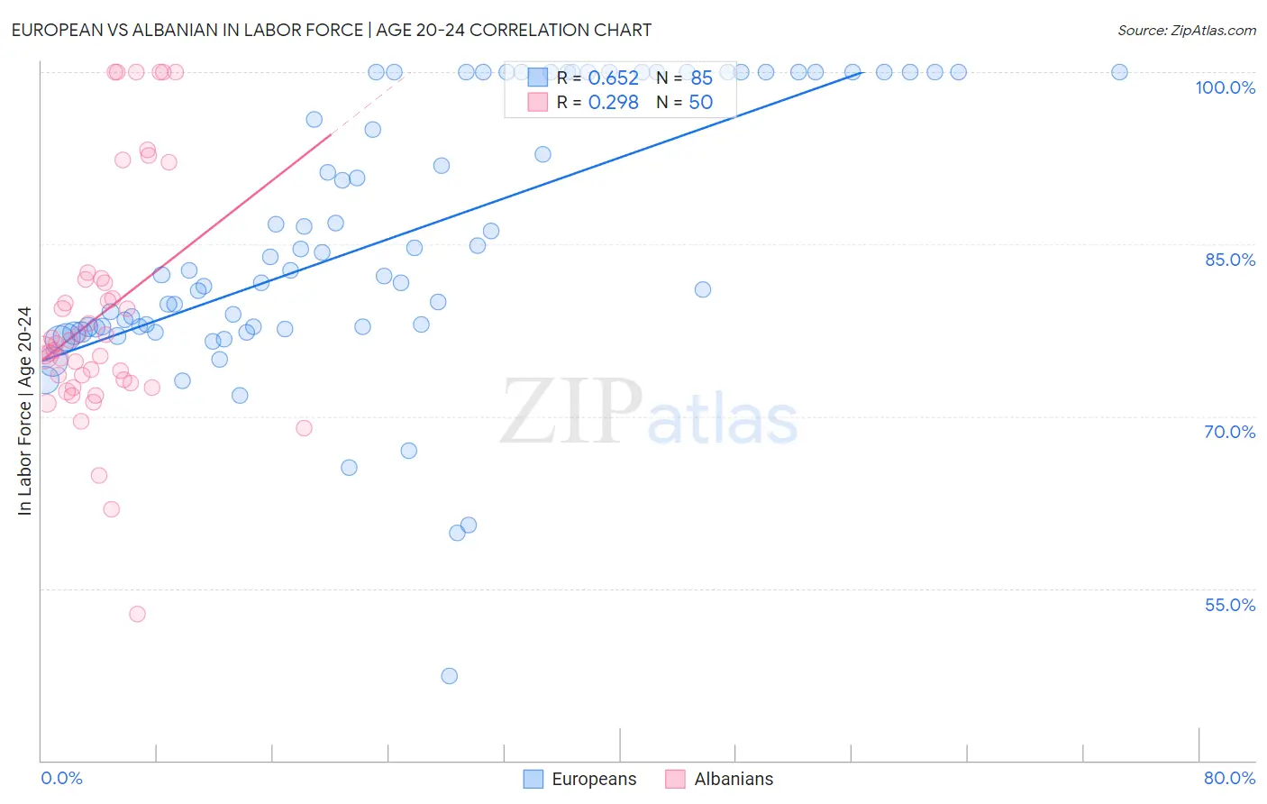 European vs Albanian In Labor Force | Age 20-24