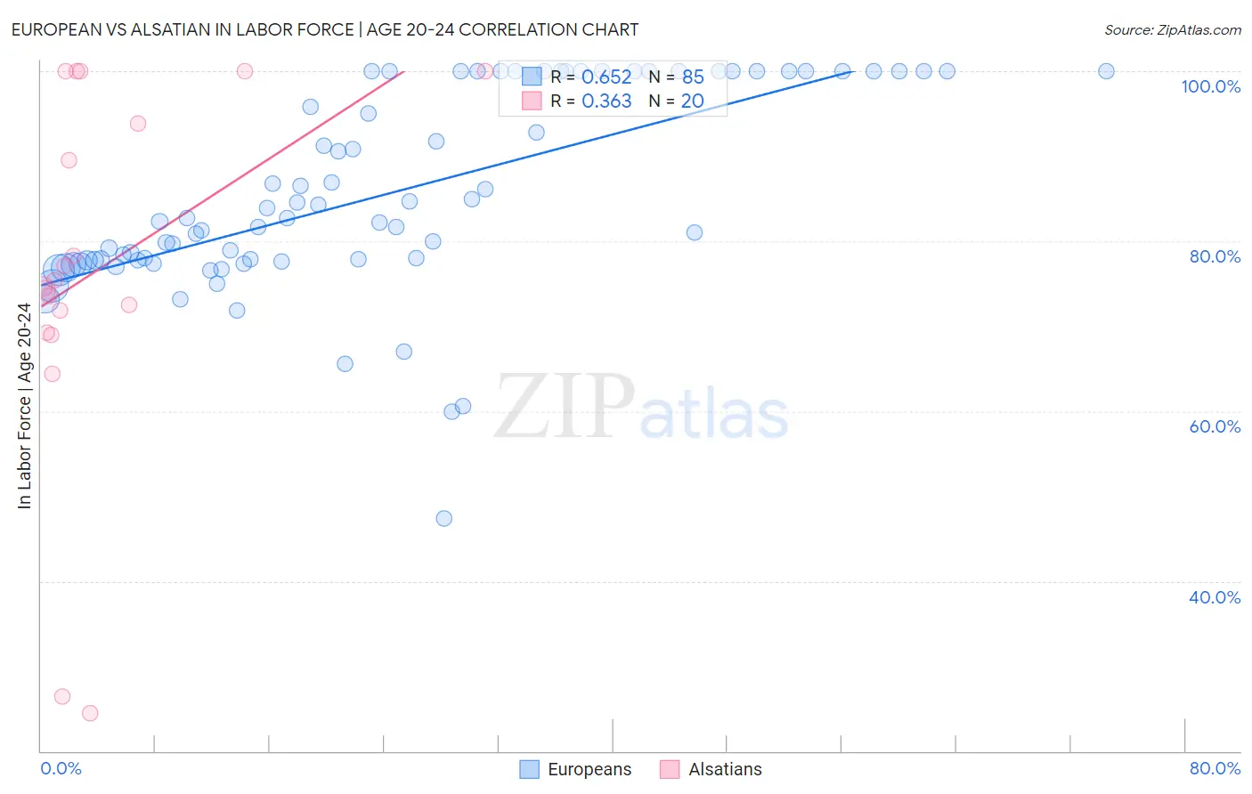European vs Alsatian In Labor Force | Age 20-24