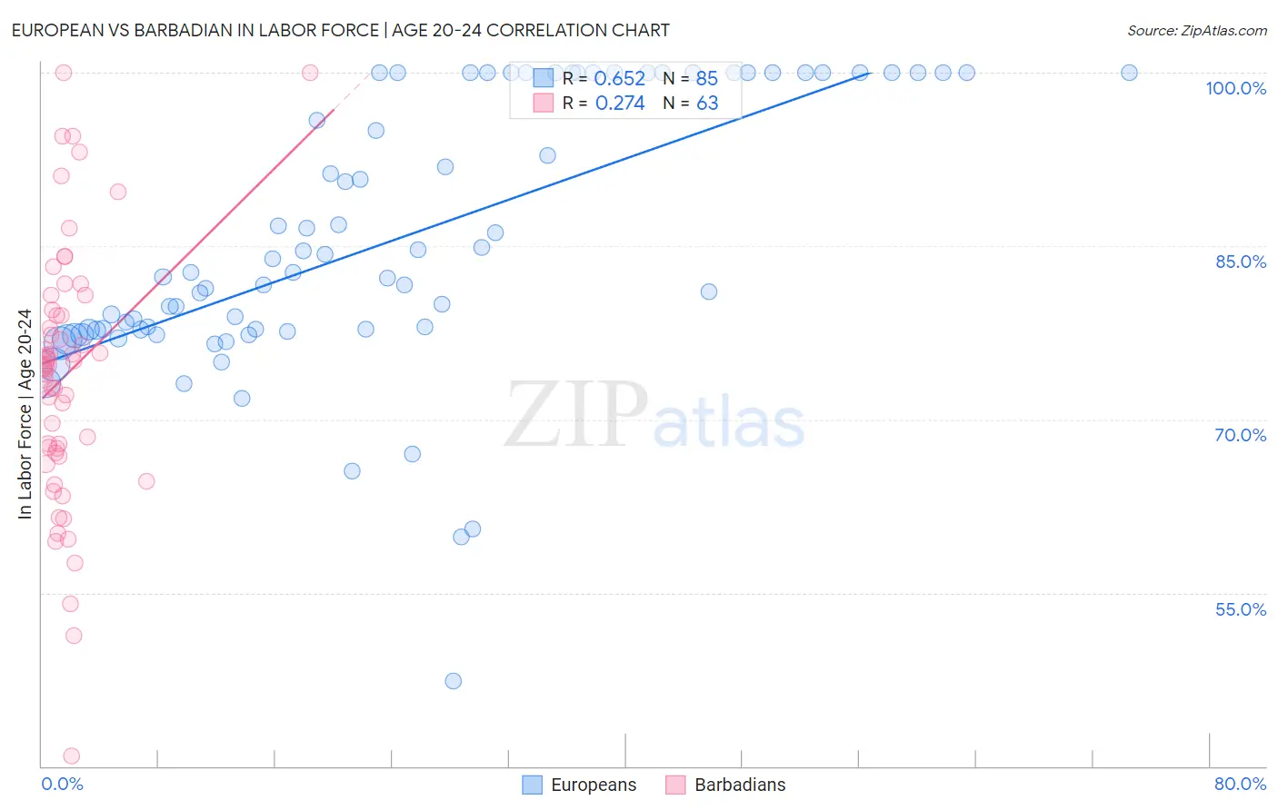 European vs Barbadian In Labor Force | Age 20-24