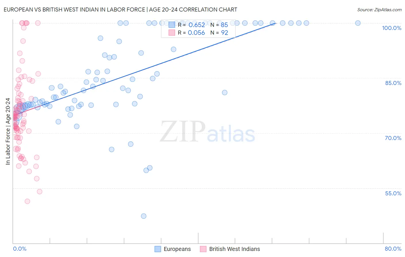 European vs British West Indian In Labor Force | Age 20-24
