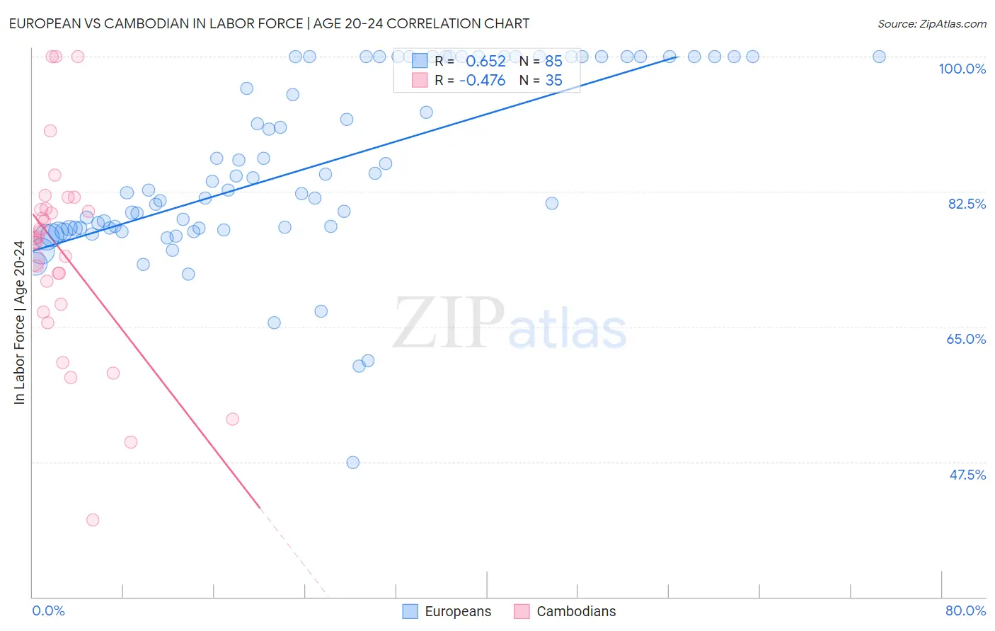 European vs Cambodian In Labor Force | Age 20-24