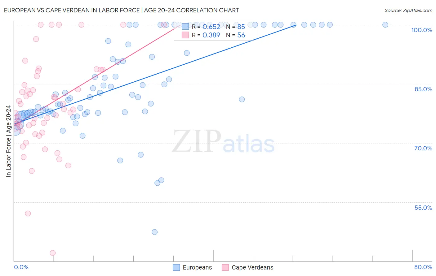 European vs Cape Verdean In Labor Force | Age 20-24
