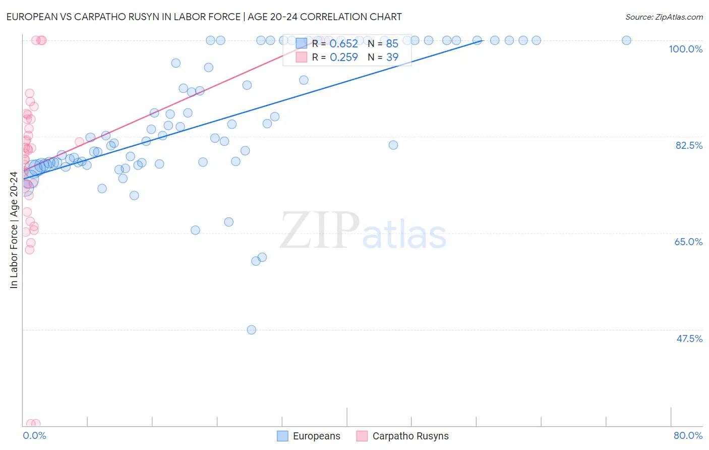 European vs Carpatho Rusyn In Labor Force | Age 20-24