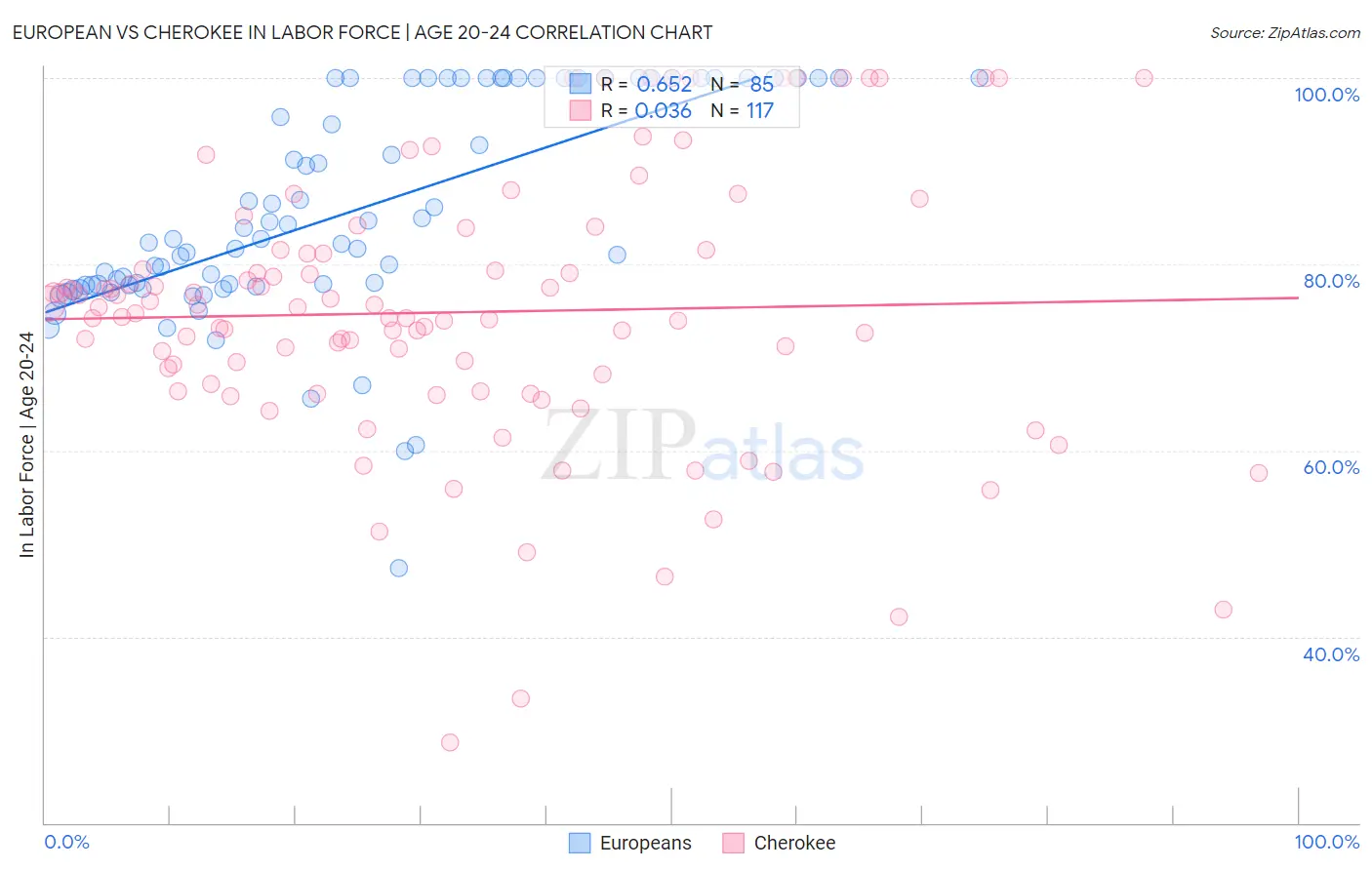 European vs Cherokee In Labor Force | Age 20-24