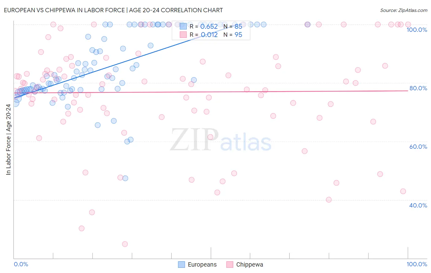 European vs Chippewa In Labor Force | Age 20-24