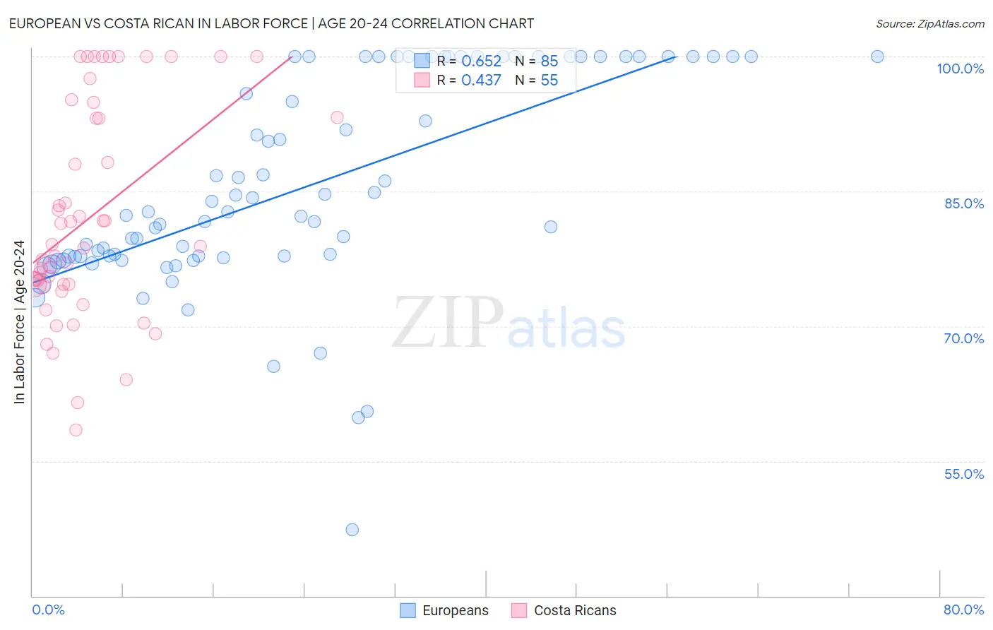 European vs Costa Rican In Labor Force | Age 20-24