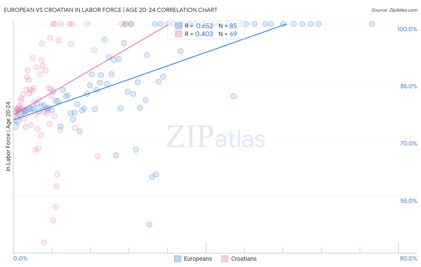 European vs Croatian In Labor Force | Age 20-24