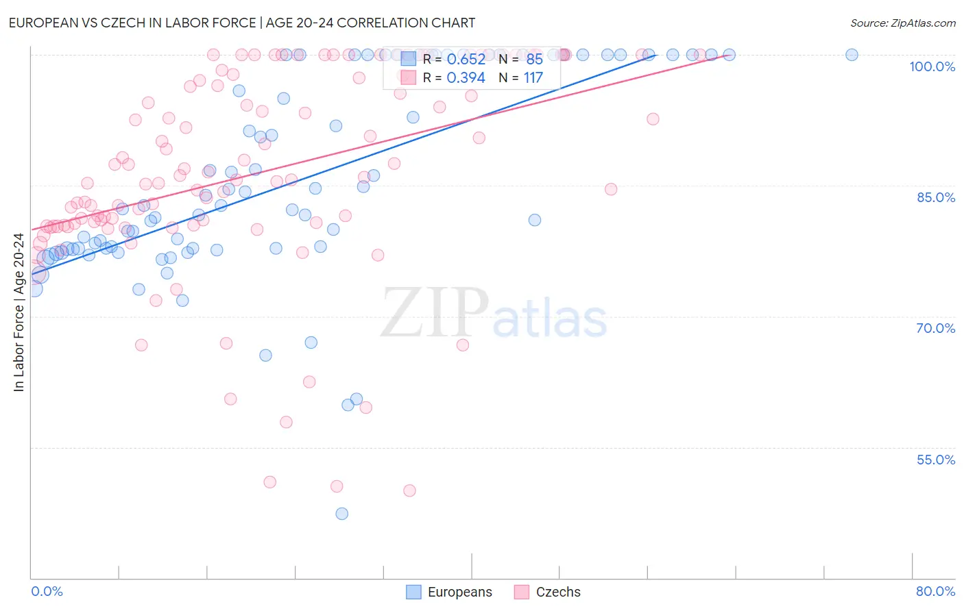 European vs Czech In Labor Force | Age 20-24