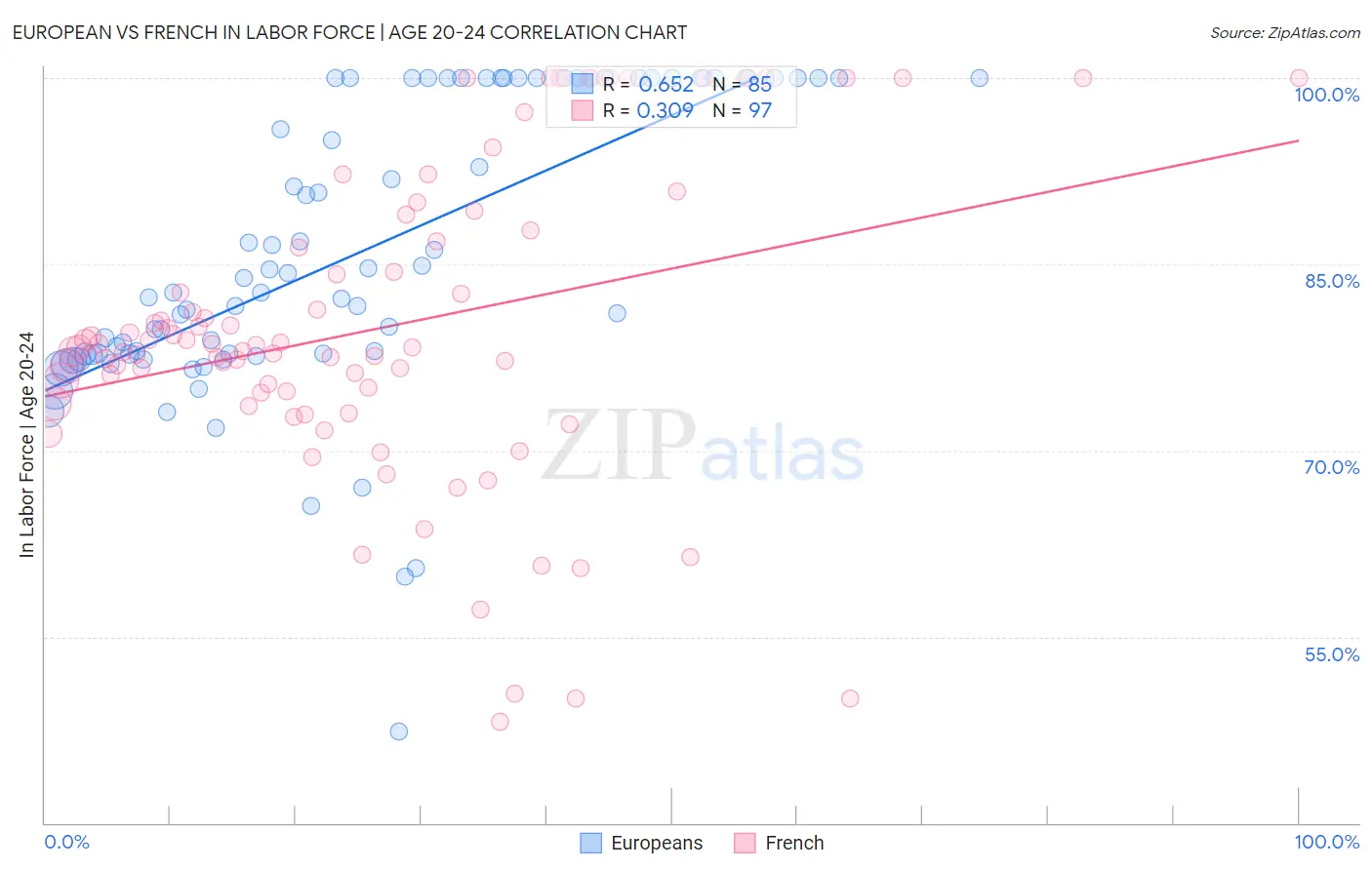 European vs French In Labor Force | Age 20-24