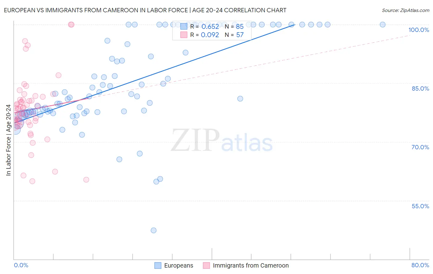 European vs Immigrants from Cameroon In Labor Force | Age 20-24
