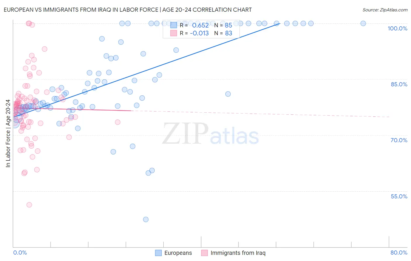 European vs Immigrants from Iraq In Labor Force | Age 20-24