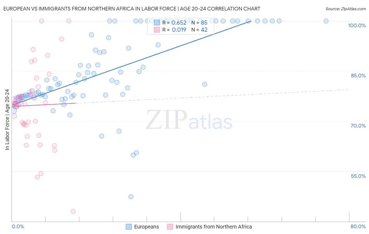 European vs Immigrants from Northern Africa In Labor Force | Age 20-24