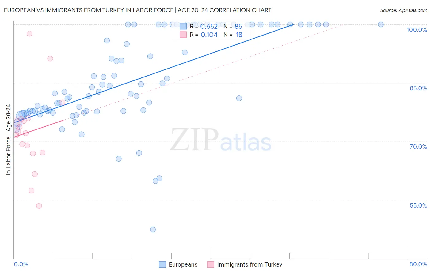 European vs Immigrants from Turkey In Labor Force | Age 20-24