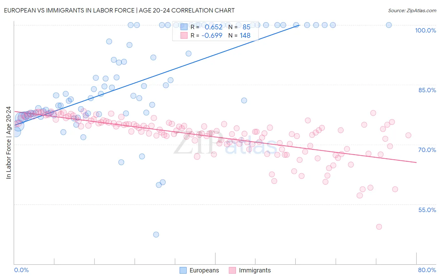 European vs Immigrants In Labor Force | Age 20-24