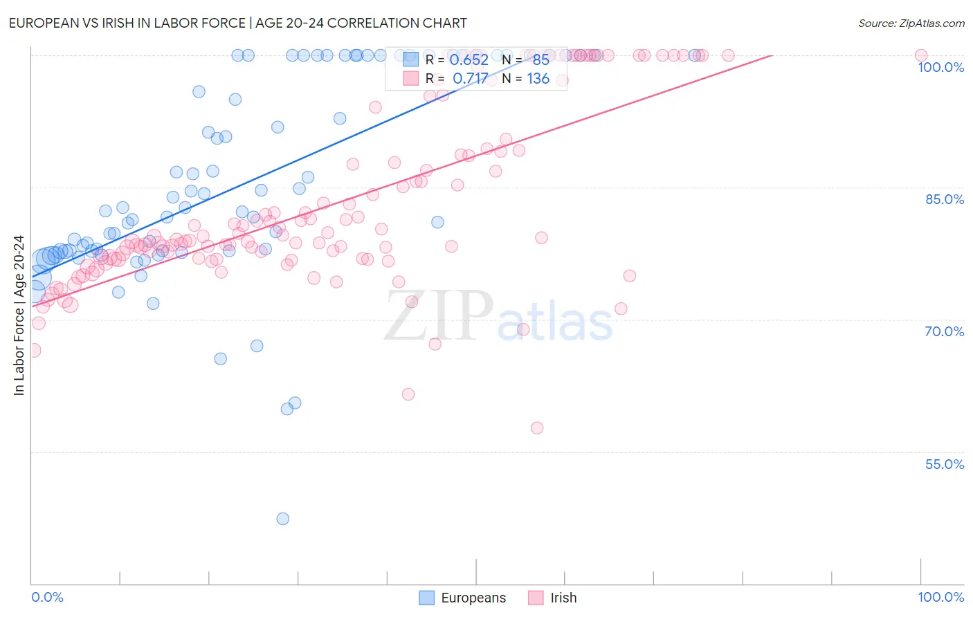 European vs Irish In Labor Force | Age 20-24