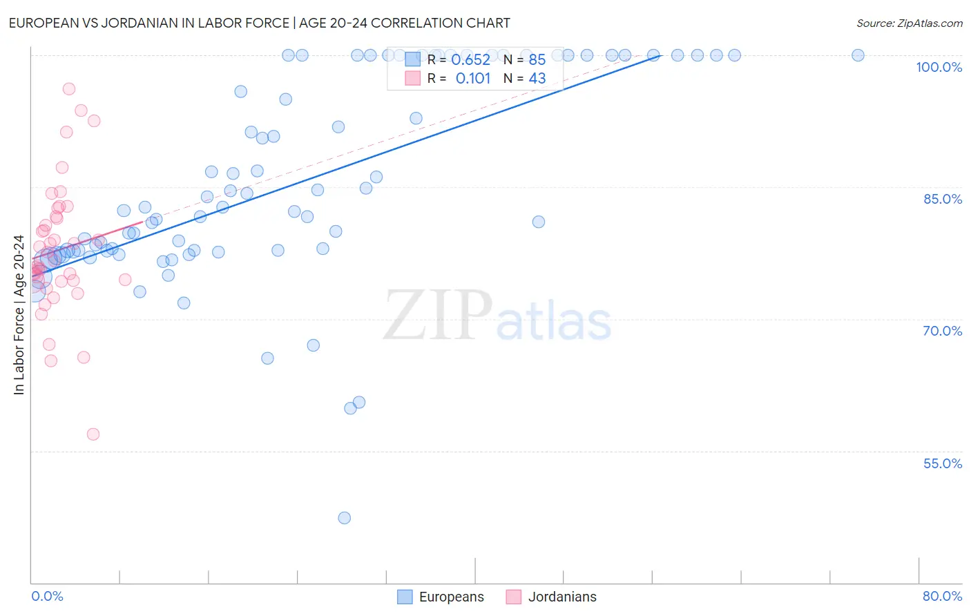 European vs Jordanian In Labor Force | Age 20-24
