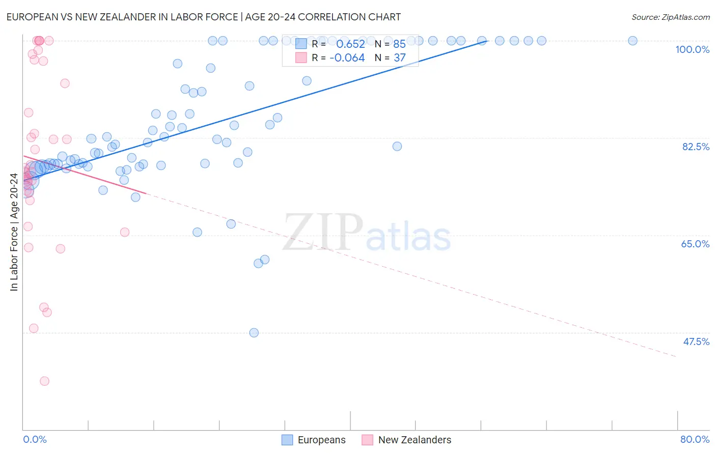 European vs New Zealander In Labor Force | Age 20-24