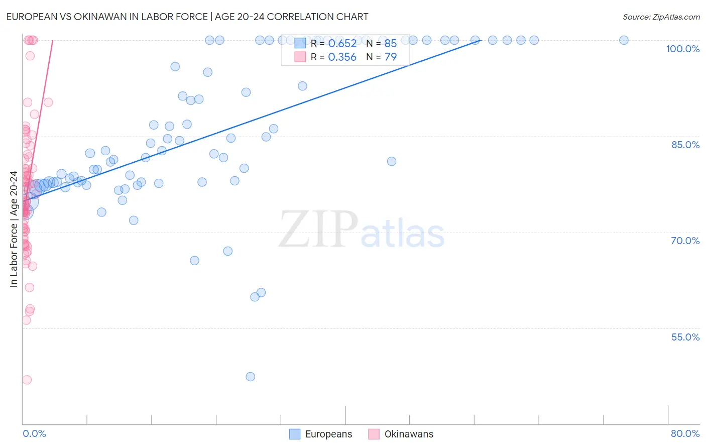 European vs Okinawan In Labor Force | Age 20-24
