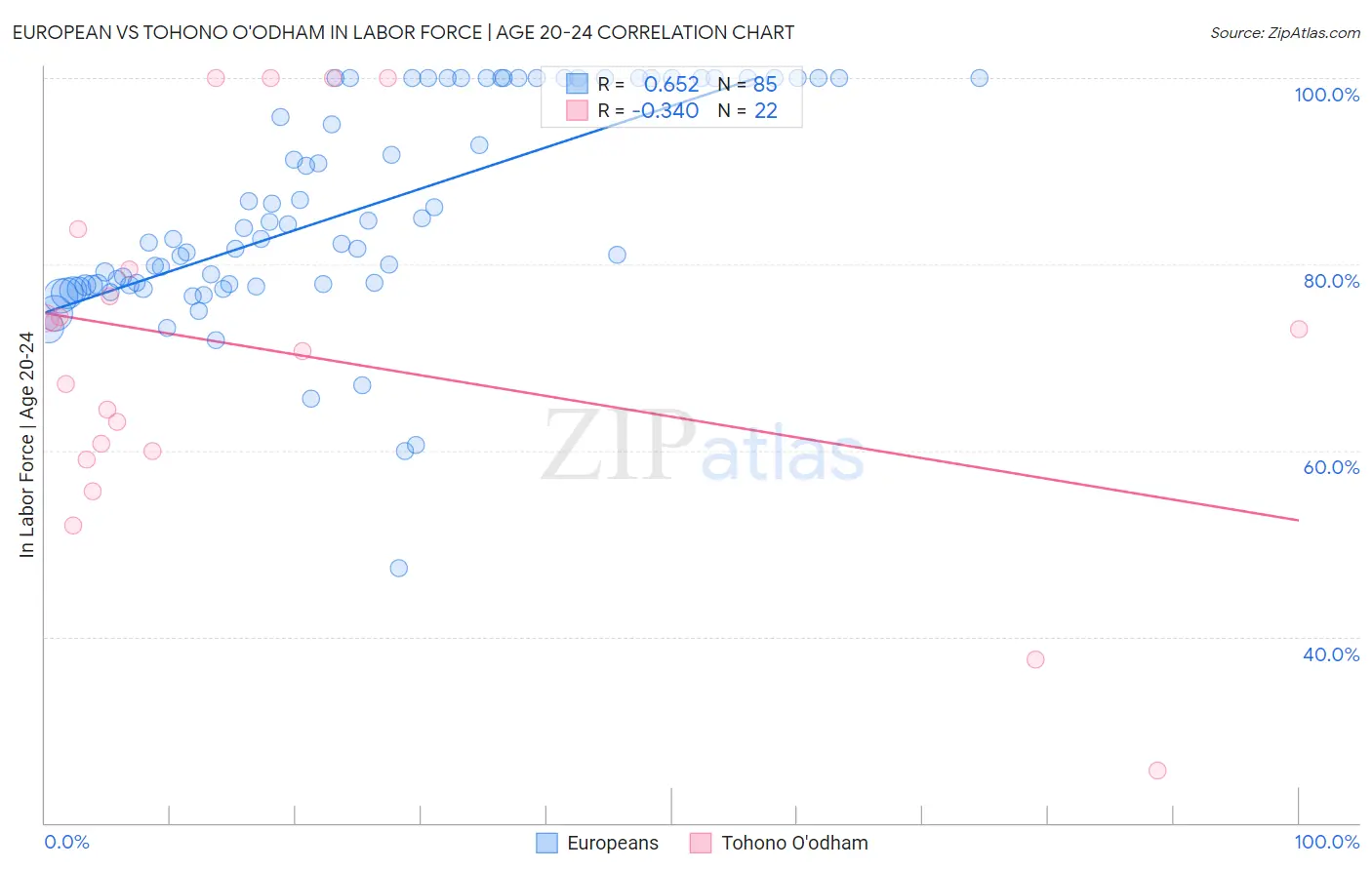 European vs Tohono O'odham In Labor Force | Age 20-24