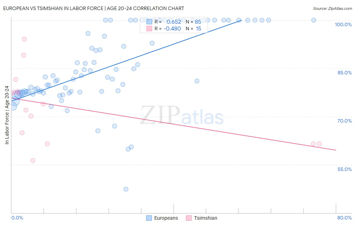 European vs Tsimshian In Labor Force | Age 20-24