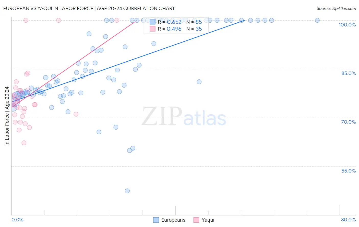 European vs Yaqui In Labor Force | Age 20-24