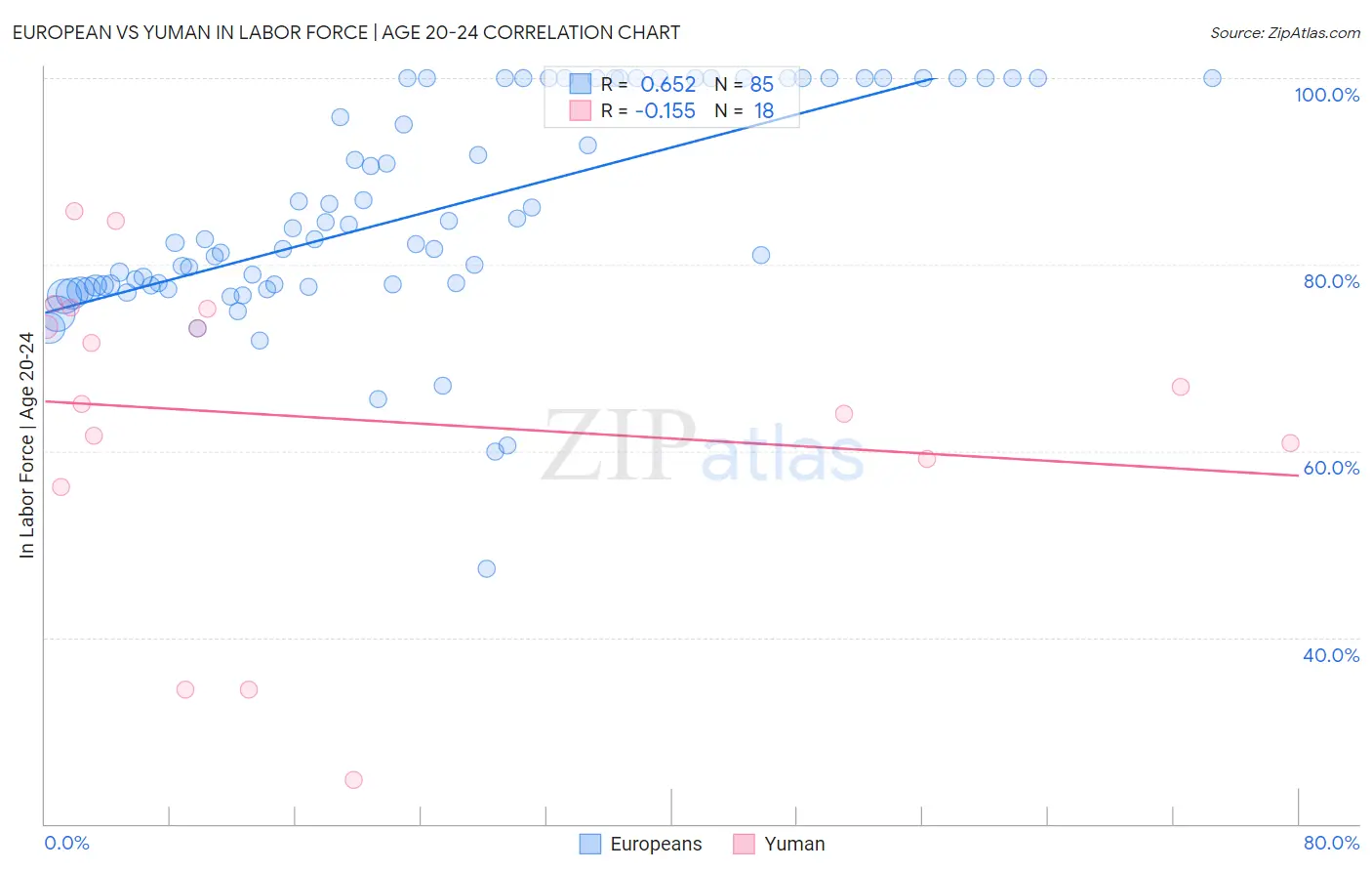 European vs Yuman In Labor Force | Age 20-24