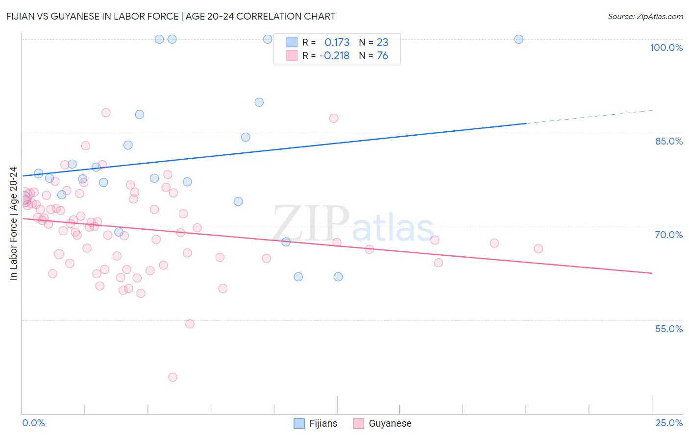Fijian vs Guyanese In Labor Force | Age 20-24