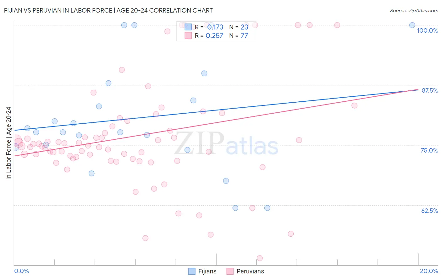 Fijian vs Peruvian In Labor Force | Age 20-24