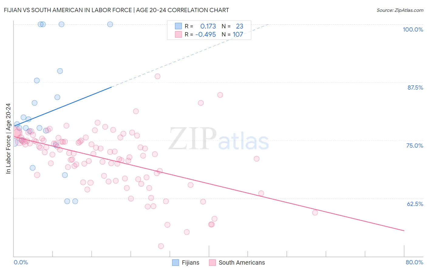 Fijian vs South American In Labor Force | Age 20-24