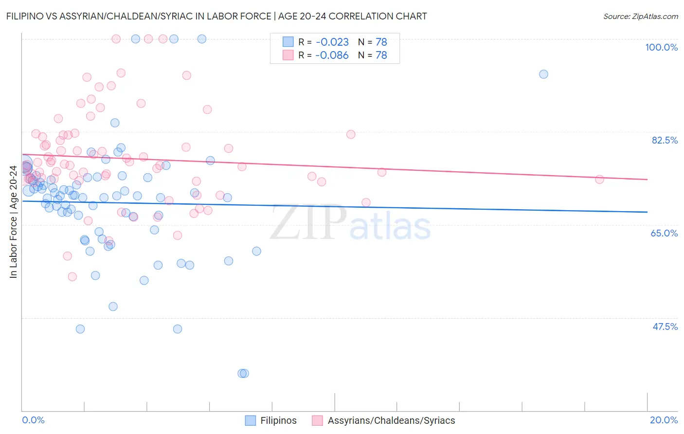 Filipino vs Assyrian/Chaldean/Syriac In Labor Force | Age 20-24