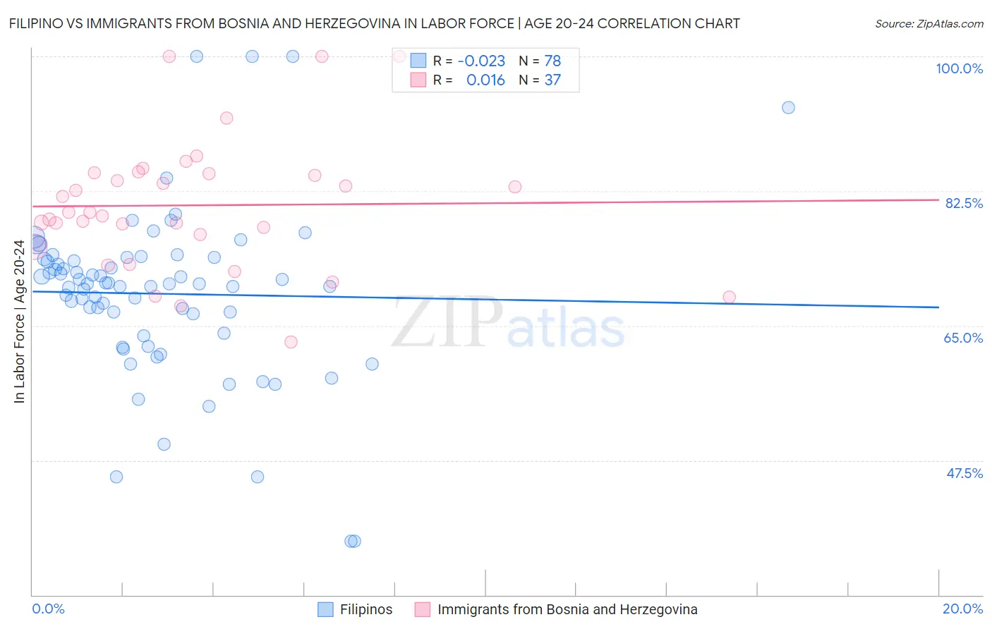 Filipino vs Immigrants from Bosnia and Herzegovina In Labor Force | Age 20-24