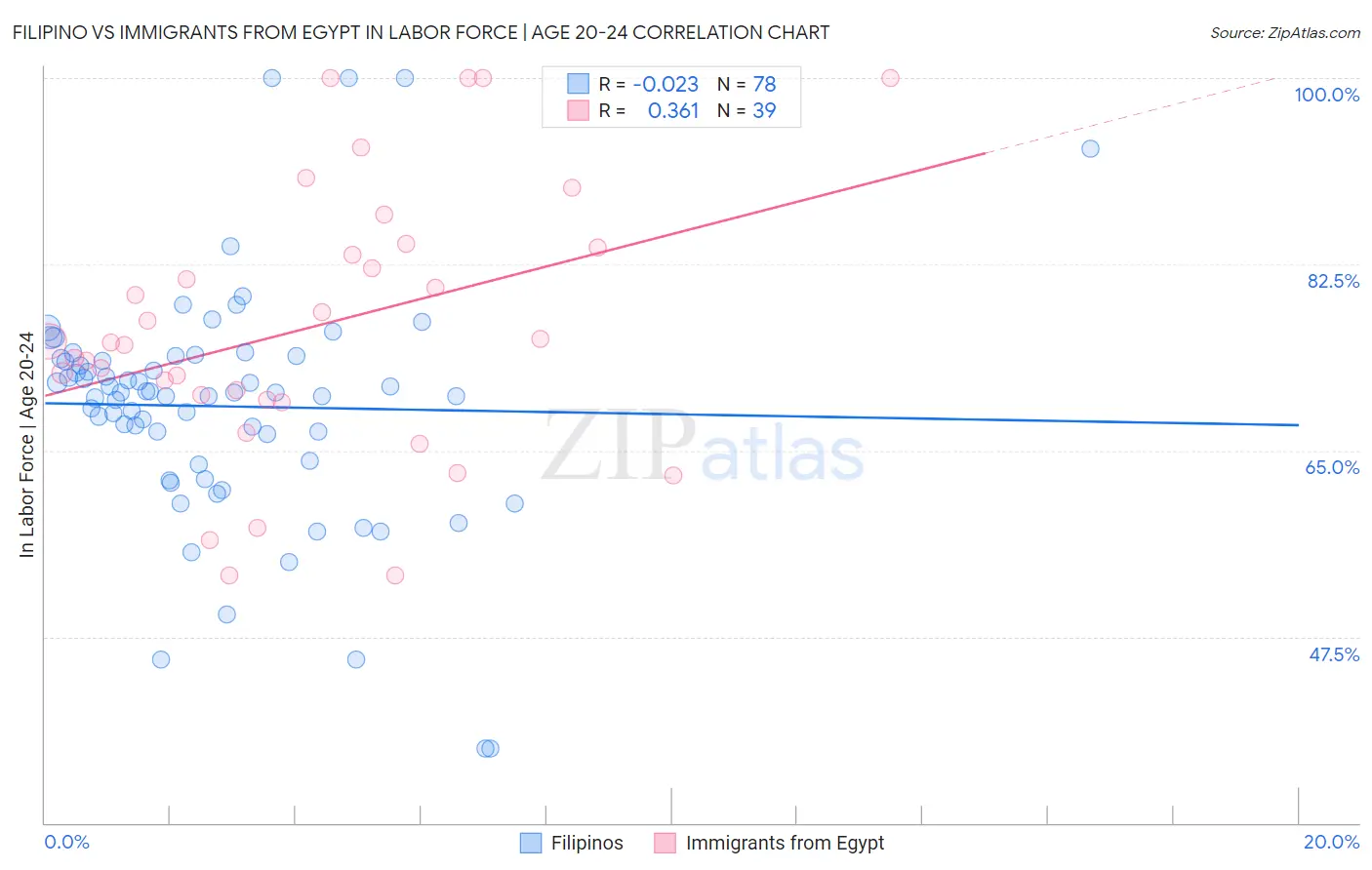 Filipino vs Immigrants from Egypt In Labor Force | Age 20-24