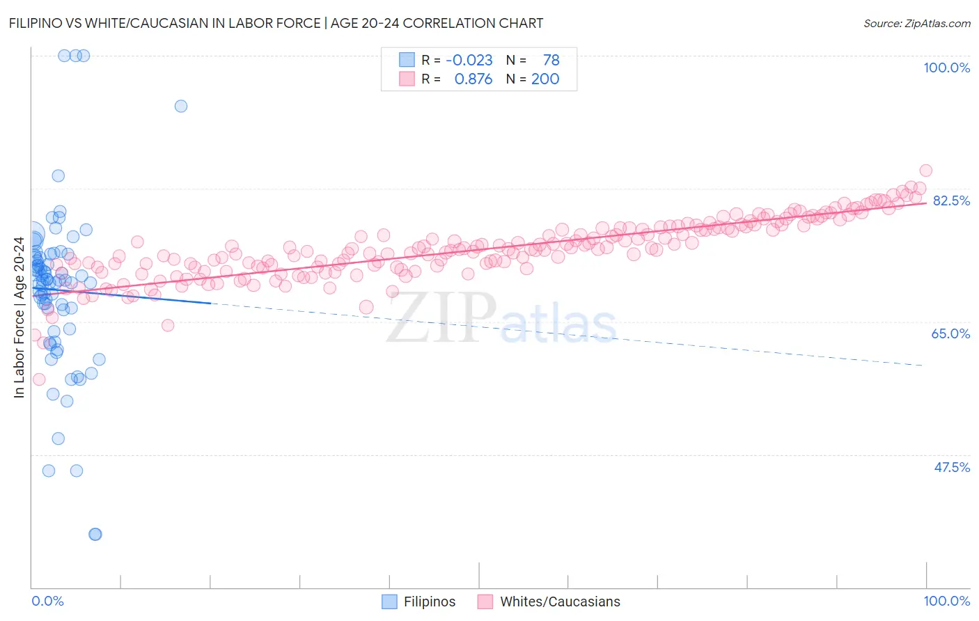 Filipino vs White/Caucasian In Labor Force | Age 20-24