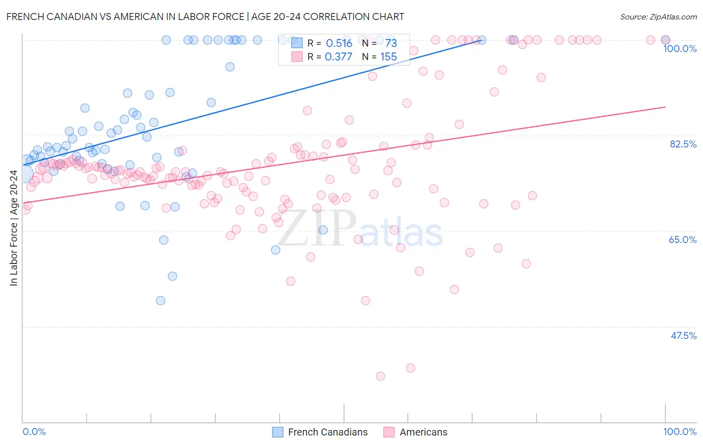 French Canadian vs American In Labor Force | Age 20-24