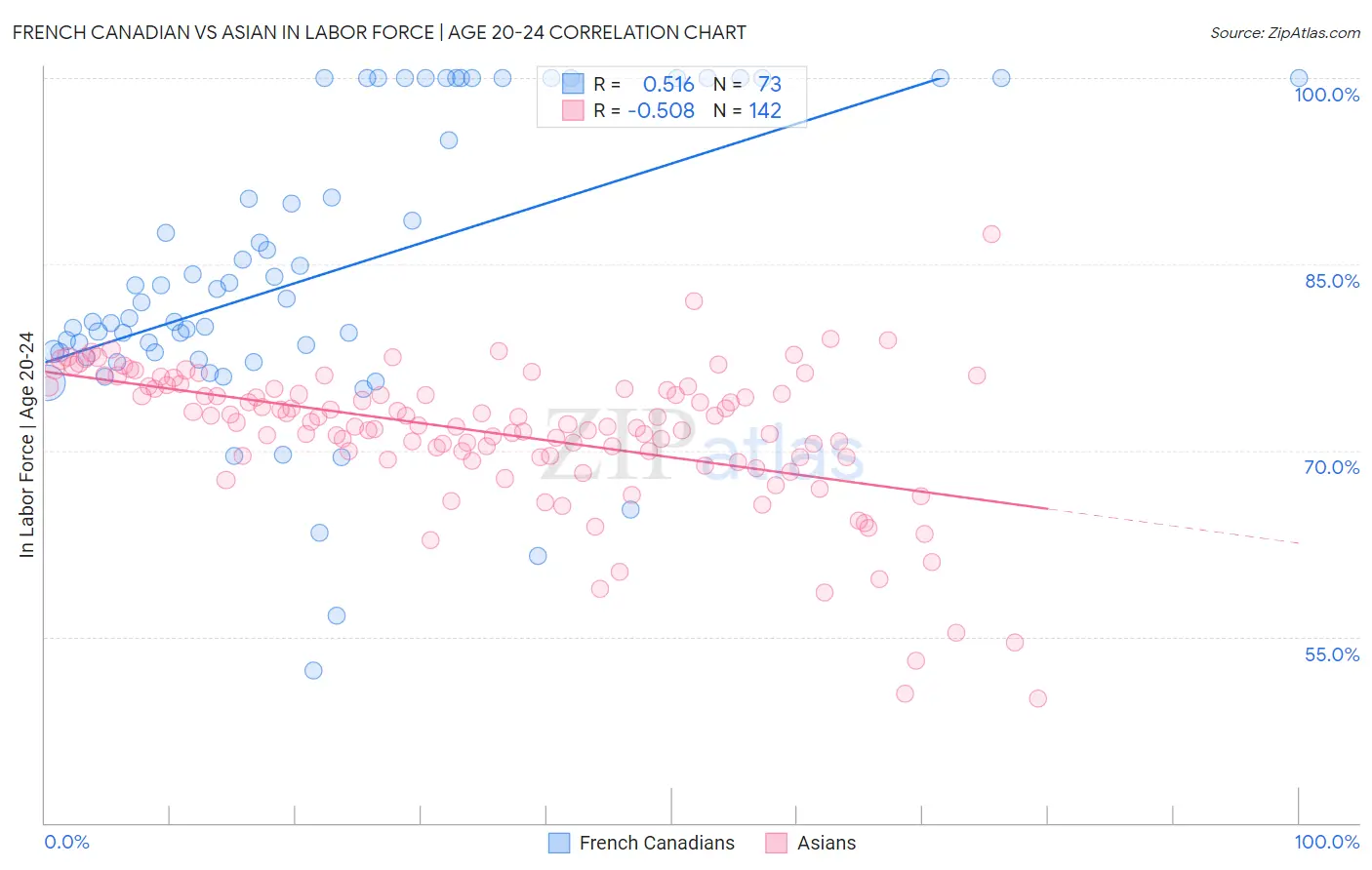 French Canadian vs Asian In Labor Force | Age 20-24