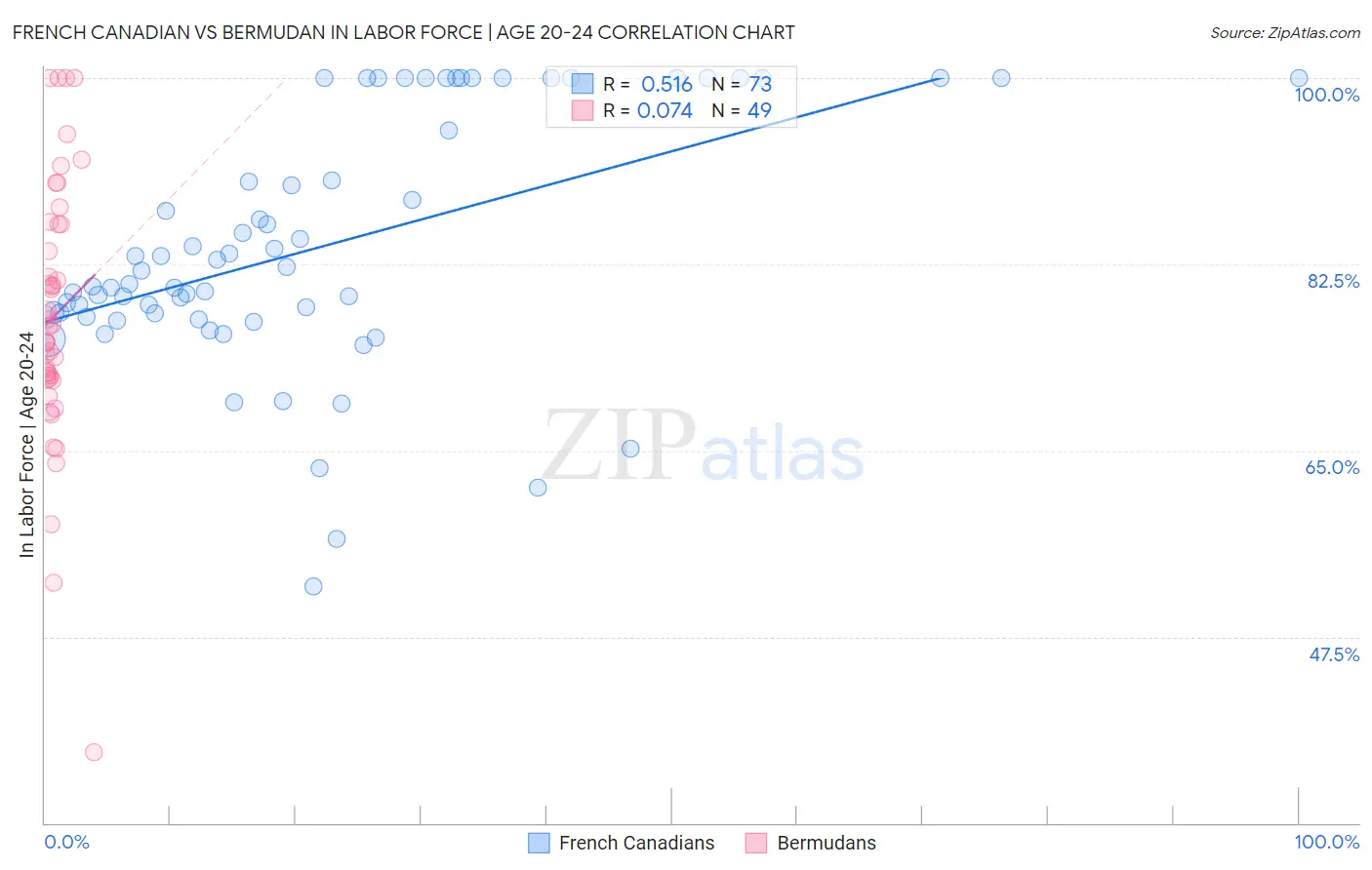 French Canadian vs Bermudan In Labor Force | Age 20-24