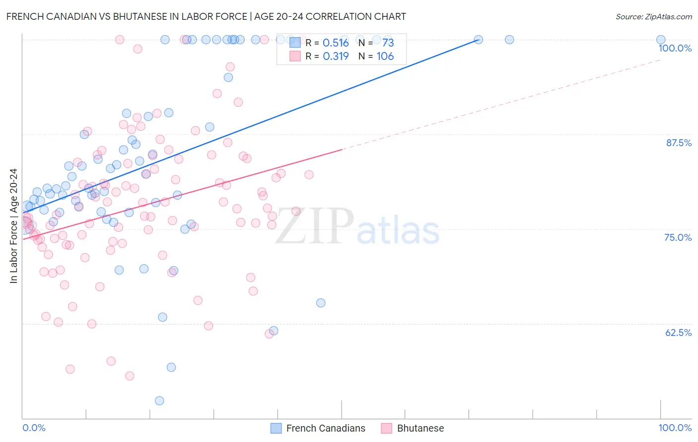 French Canadian vs Bhutanese In Labor Force | Age 20-24