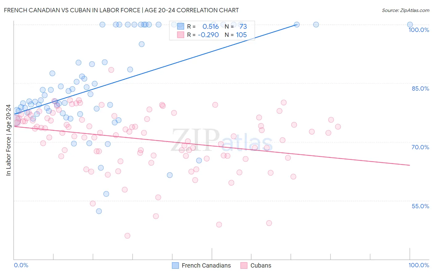 French Canadian vs Cuban In Labor Force | Age 20-24