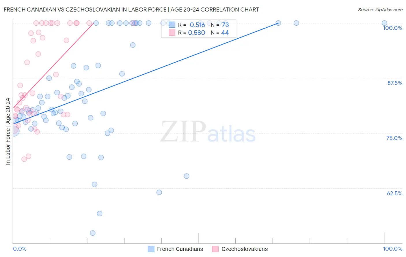 French Canadian vs Czechoslovakian In Labor Force | Age 20-24