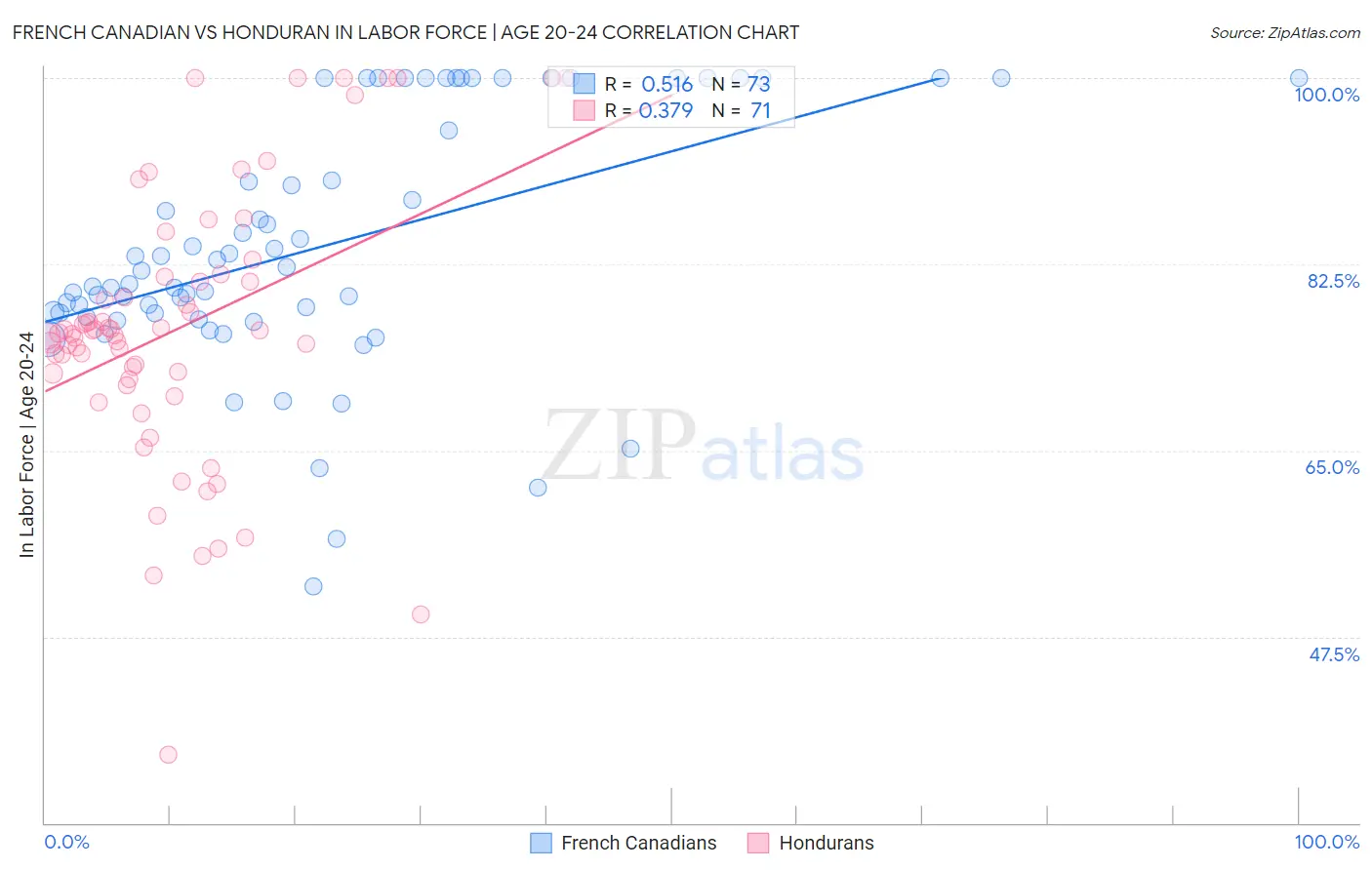 French Canadian vs Honduran In Labor Force | Age 20-24