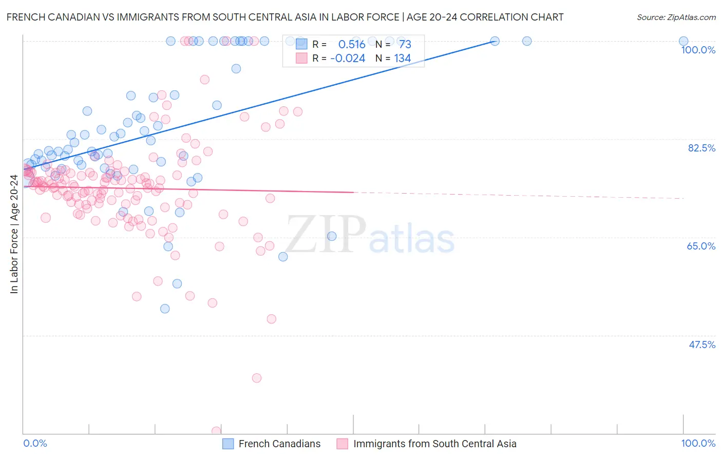 French Canadian vs Immigrants from South Central Asia In Labor Force | Age 20-24