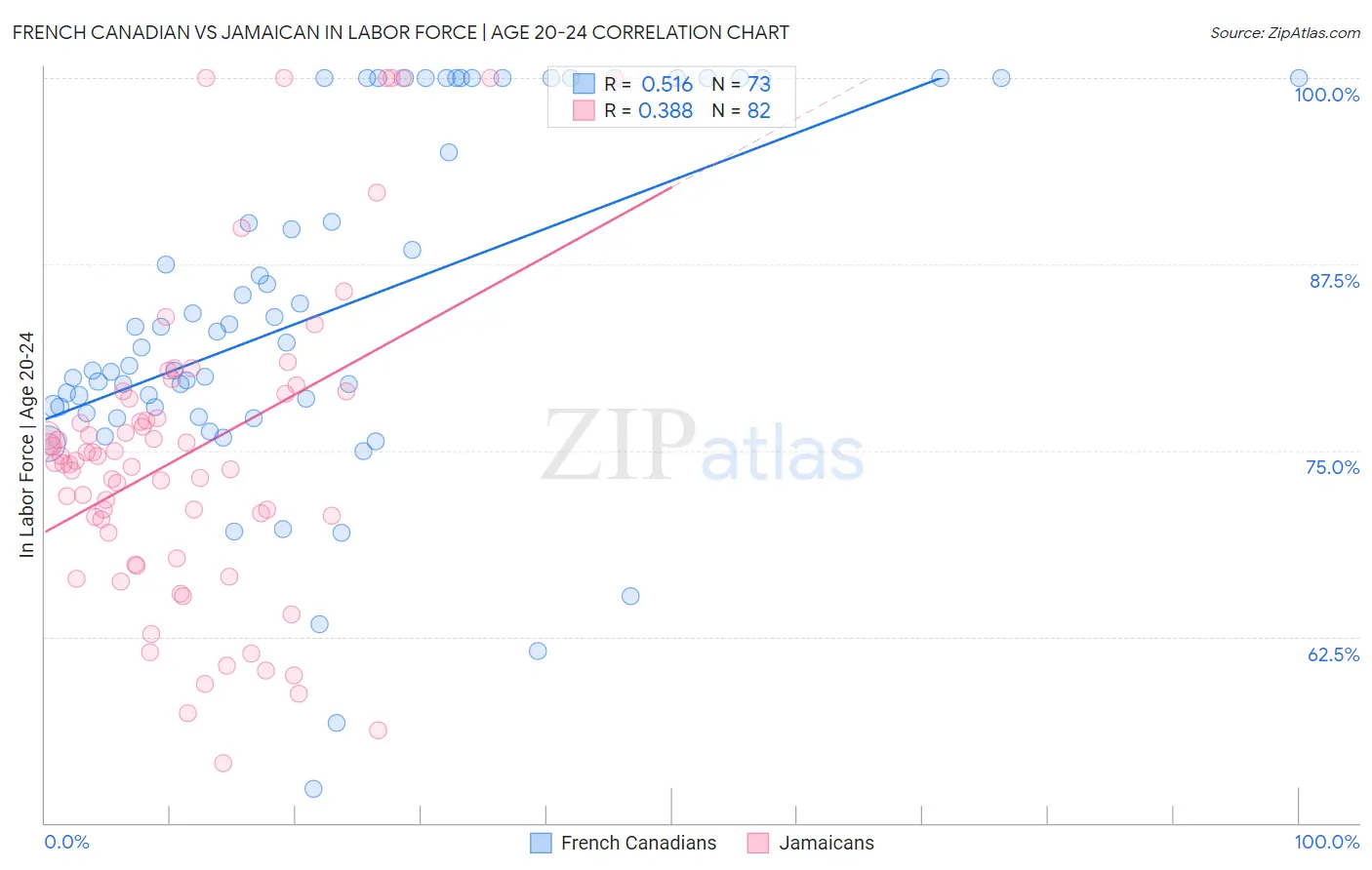 French Canadian vs Jamaican In Labor Force | Age 20-24